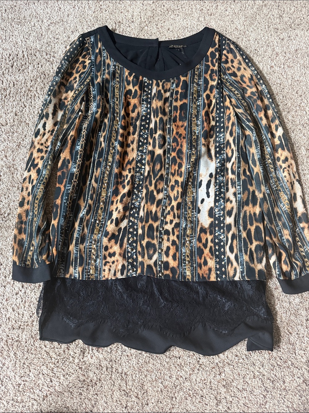 Alberto Makali Black V-Neck Blouse with Gold Logo